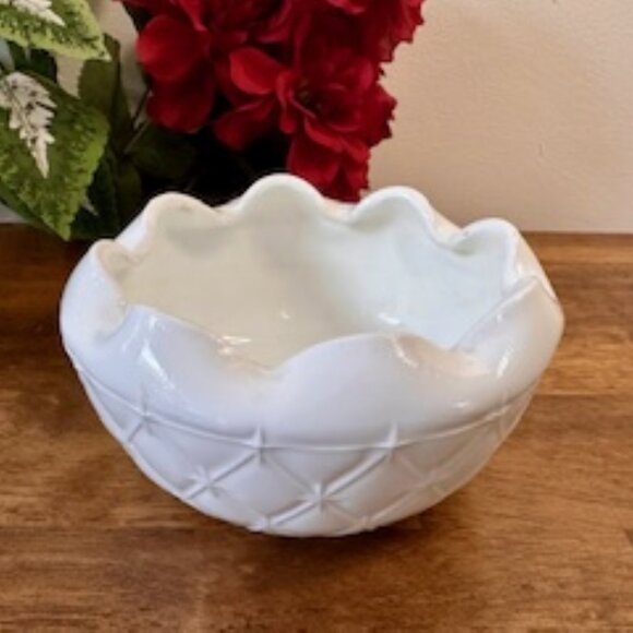 Indiana Glass White Milk Glass Ruffled Candy Dish – Duette Quilted Diamond Patte - Picture 2 of 4